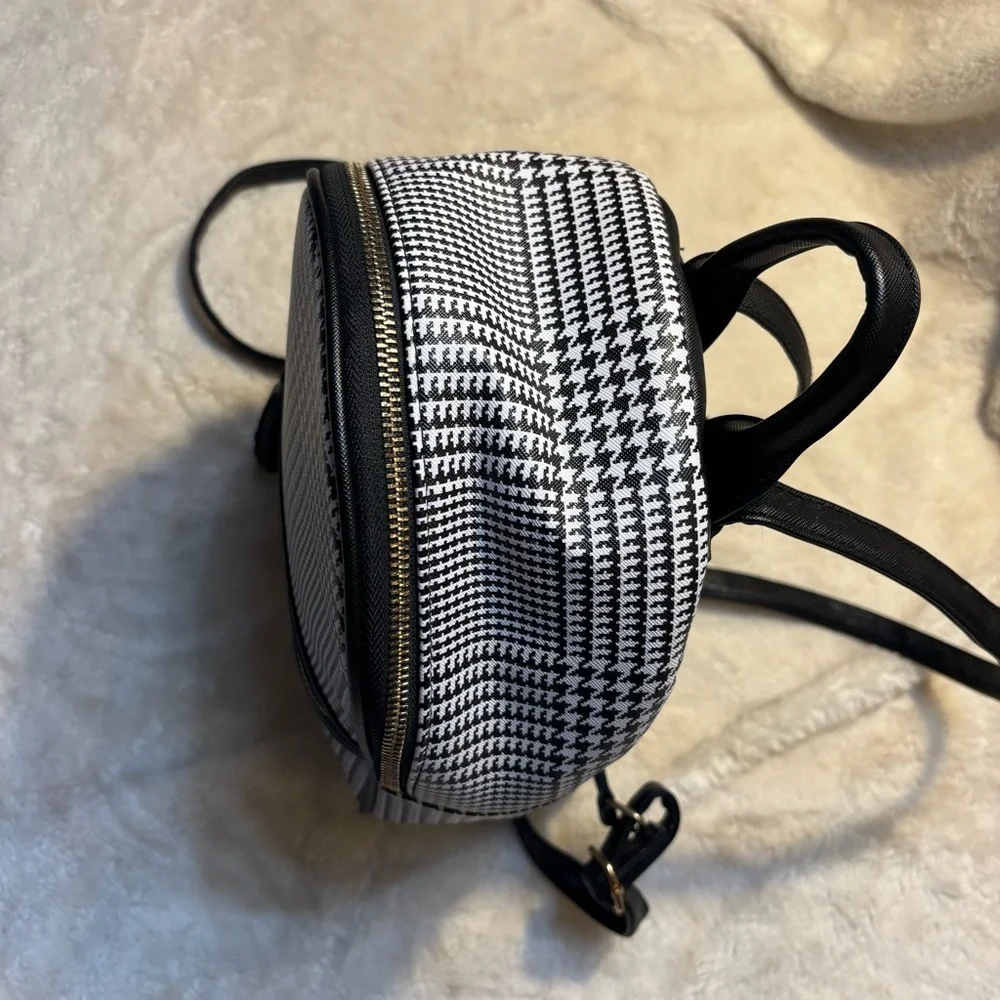 NEW Icing Mini Backpack Black White Houndstooth Vegan Leather Gold Hardware